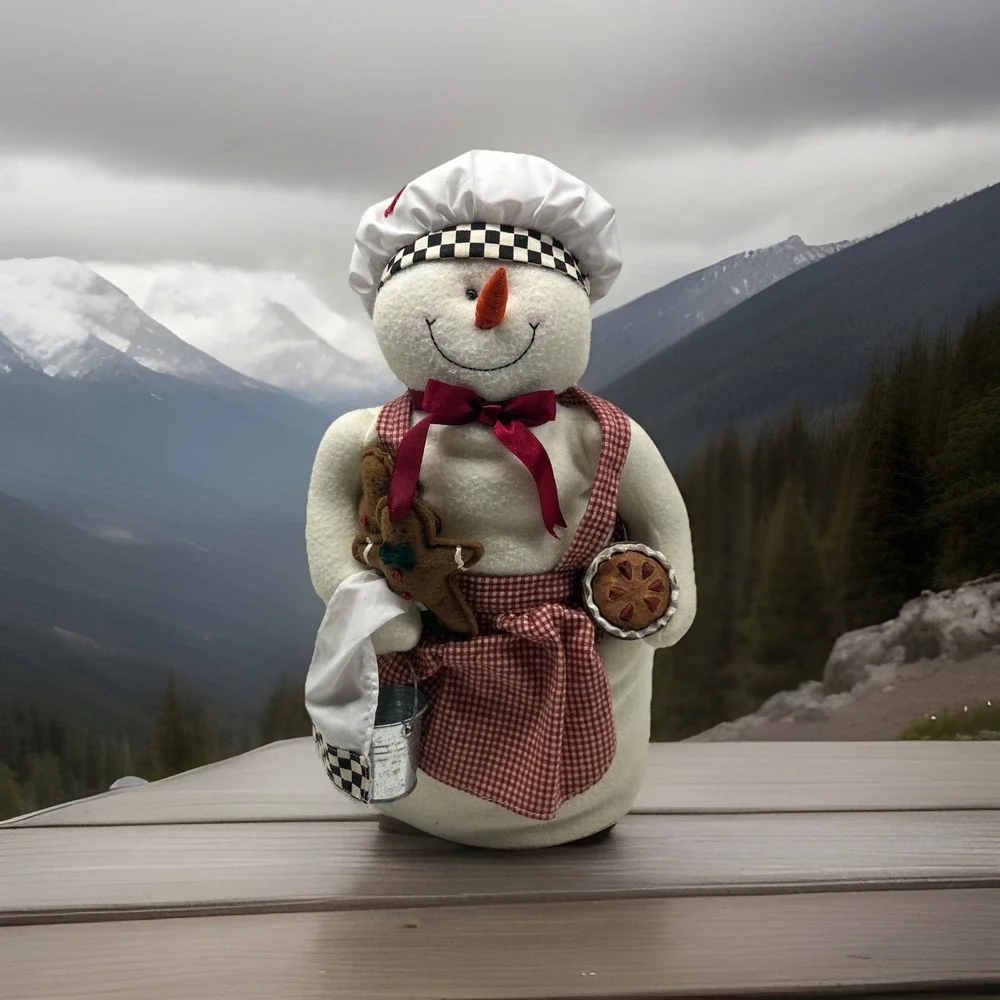 Homemade Fleece Snowman Baker‎ Chef Christmas Decor w/ Gingerbread Men Doll